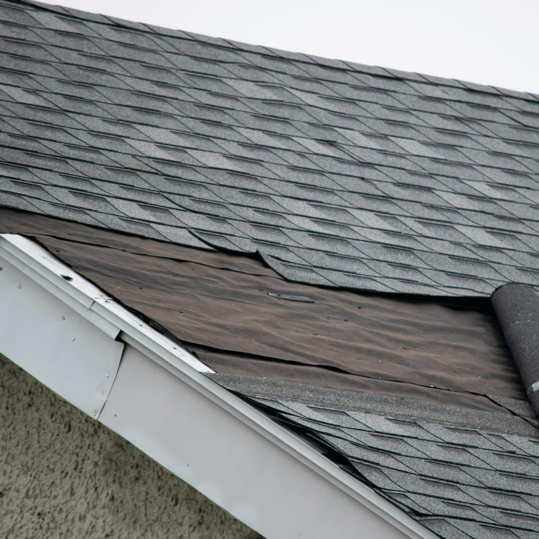 Missing section of shingles on a roof